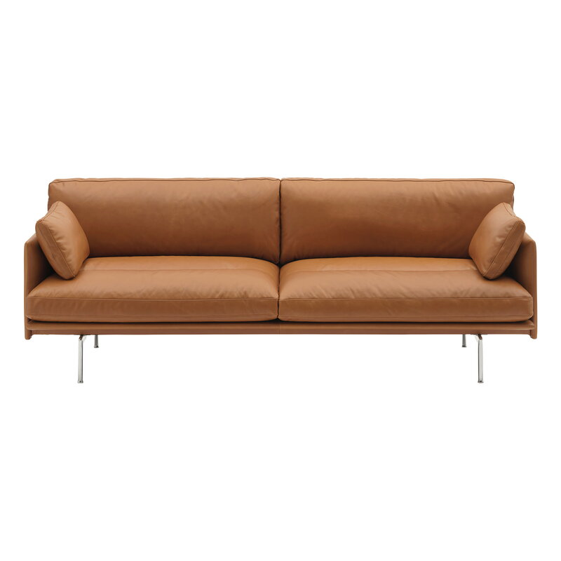 Muuto Outline Soft sohva, 3-ist., kiillotettu alumiini - Refine nahka konjakki, näkymä 3