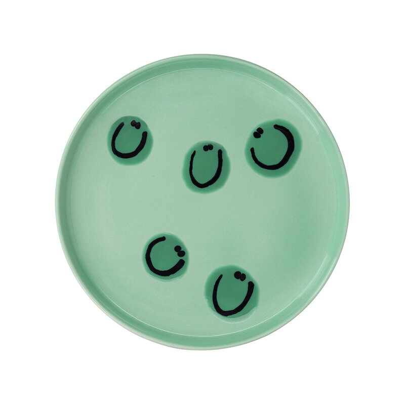Frizbee Ceramics Assiette pour bébé, Kawaii, 15,5 cm, sourire vert clair, image extra