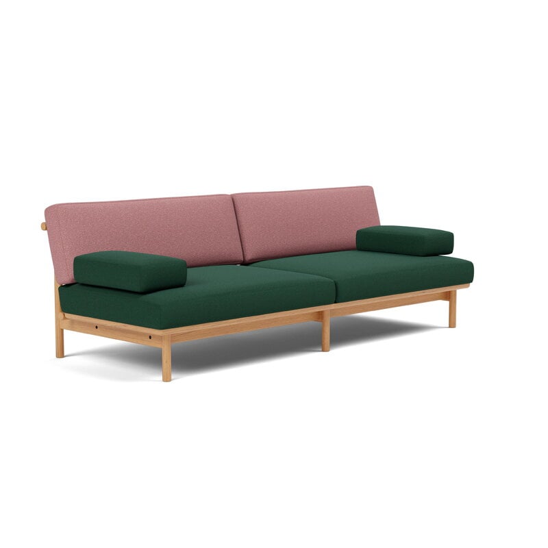 TAKT T19 Spoke Sofa with armrests, oak - dark green - rose Kvadrat Autumn, view 4