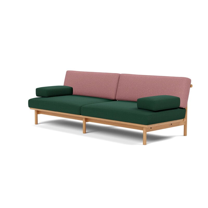 TAKT T19 Spoke Sofa with armrests, oak - dark green - rose Kvadrat Autumn, view 3