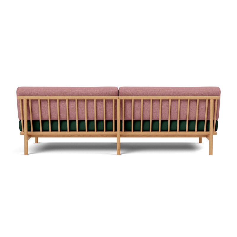 TAKT T19 Spoke Sofa with armrests, oak - dark green - rose Kvadrat Autumn, view 2
