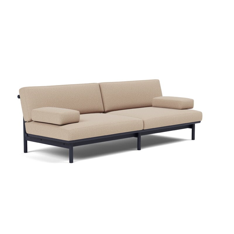 TAKT T19 Spoke Sofa with armrests, black blue oak - warm grey Kvadrat Autumn, view 2