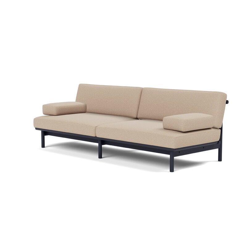 TAKT T19 Spoke Sofa with armrests, black blue oak - warm grey Kvadrat Autumn, view 4