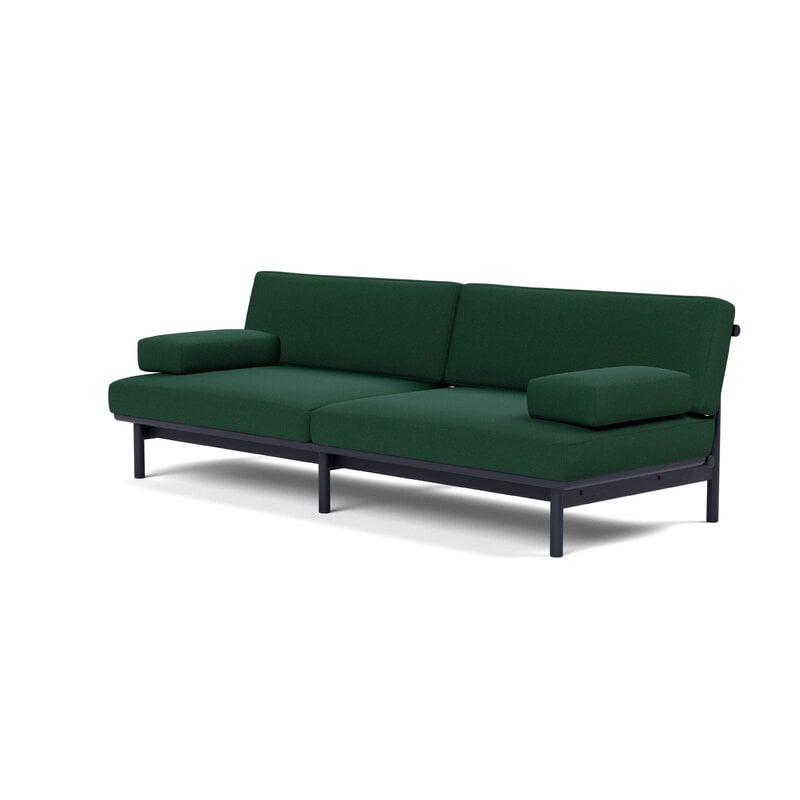TAKT T19 Spoke Sofa with armrests, black blue oak - dark green Kvadrat Autumn, view 2