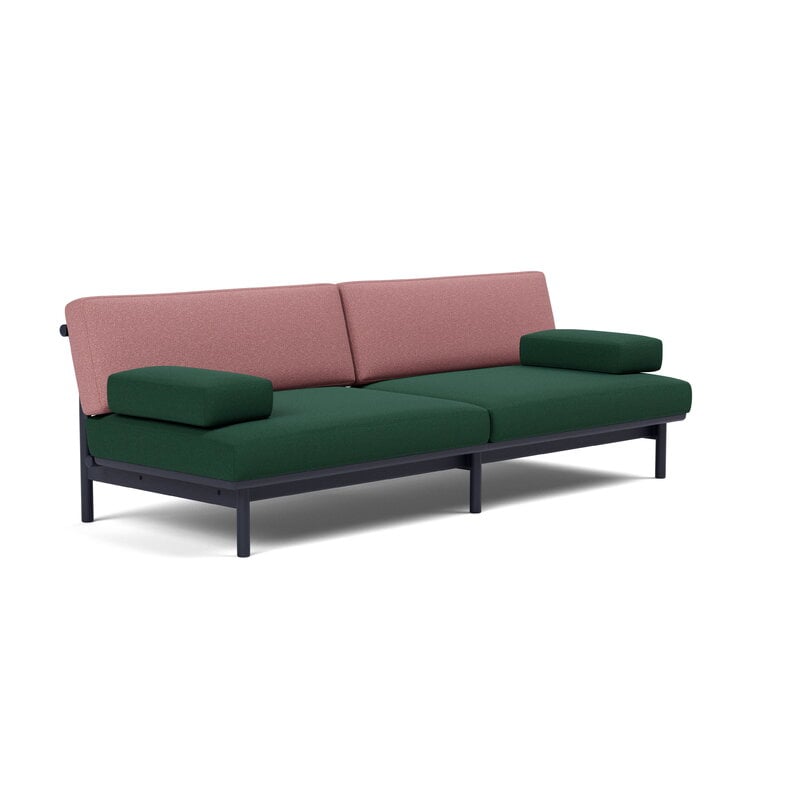 TAKT T19 Spoke Sofa with armrests, black blue oak - dark green - rose, vista 3