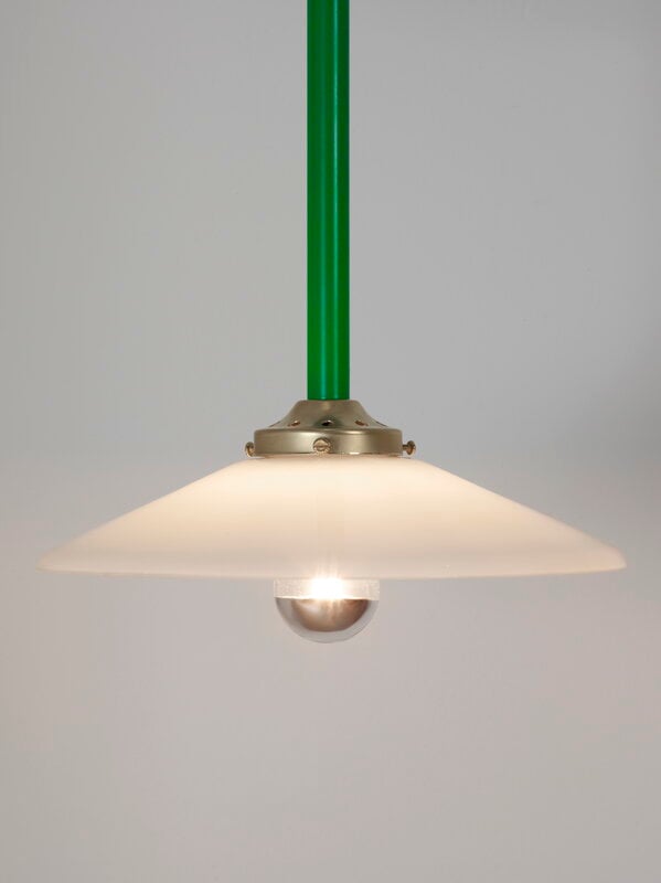 Green Glass Shade, Cone Shaped, White Glass Lined