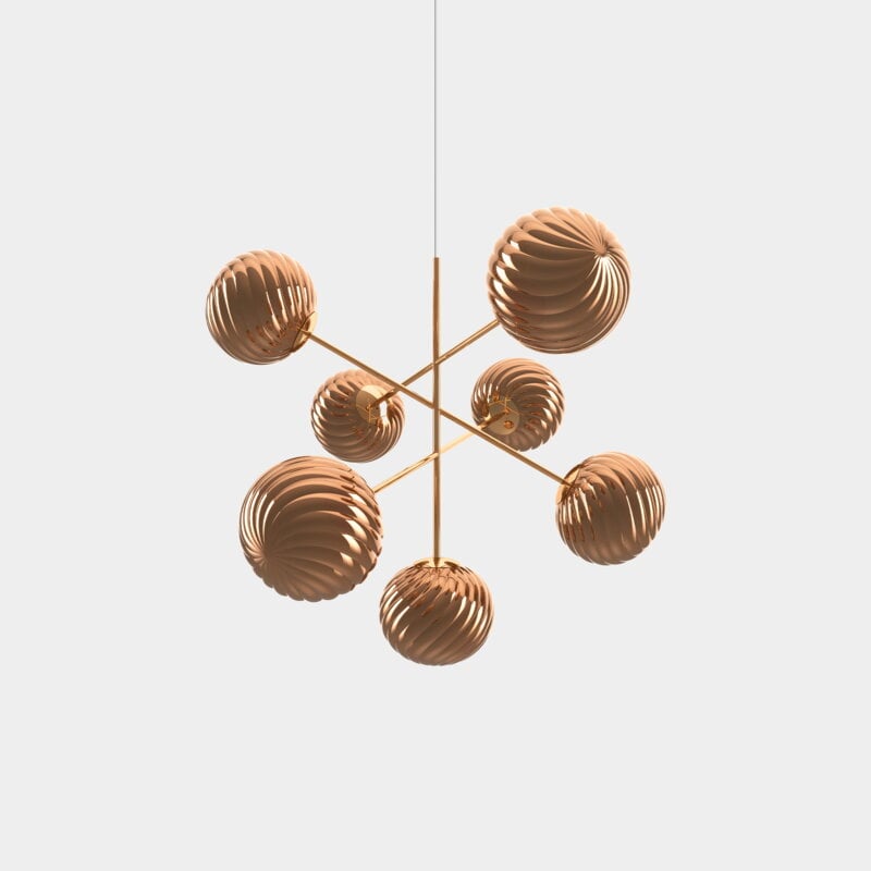 Tom Dixon Whirl Chandelier Large riippuvalaisin, LED, kupari, näkymä 2