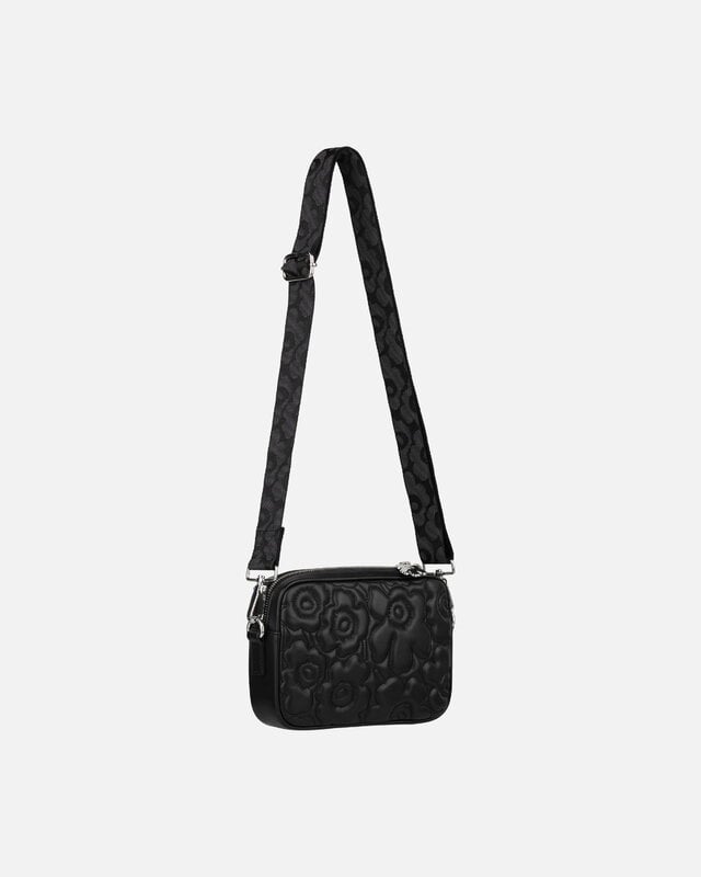 Marimekko Soft Gratha Unikko olkalaukku, musta nahka, näkymä 6