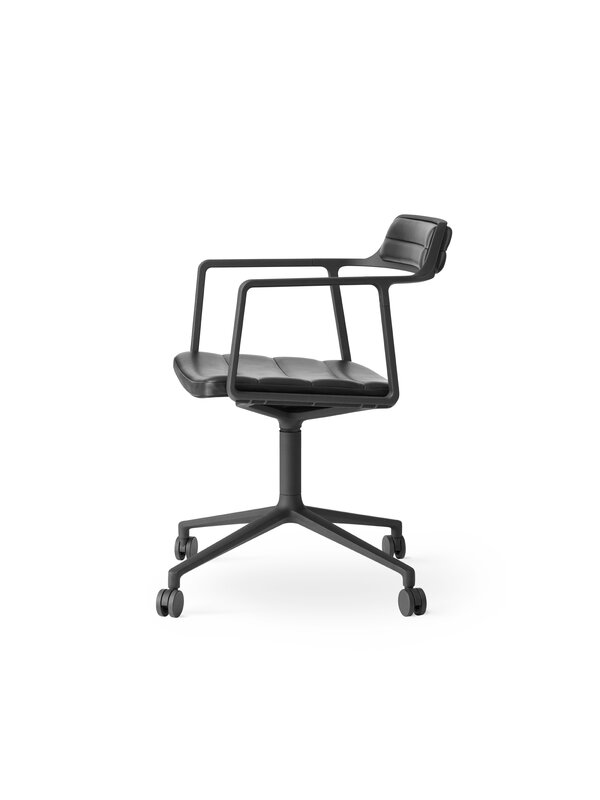 Vipp 452 Swivel tuoli, musta - musta nahka, pyörät, näkymä 5