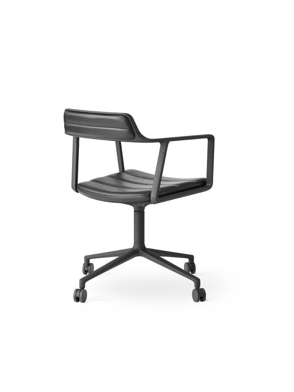 Vipp 452 Swivel tuoli, musta - musta nahka, pyörät, näkymä 6