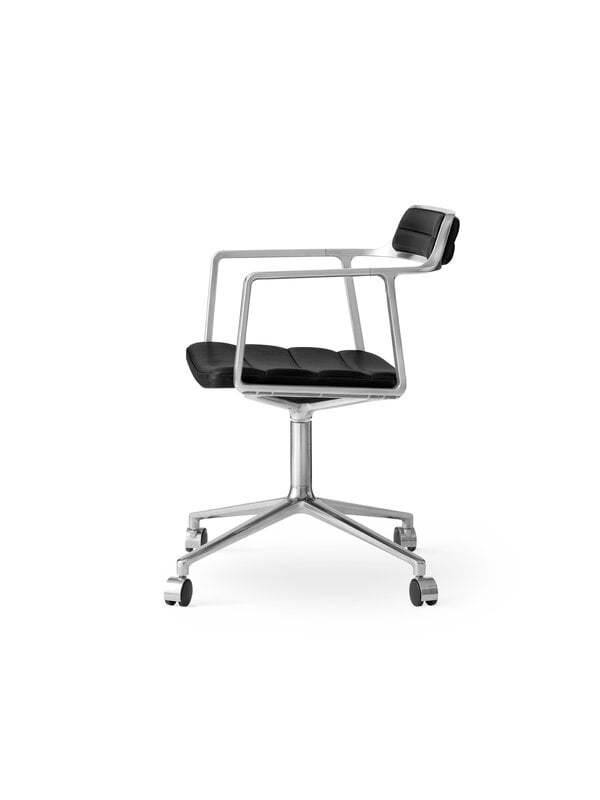Vipp 452 Swivel tuoli, kiillotettu runko - musta nahka, pyörät, näkymä 3