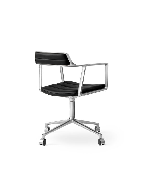 Vipp 452 Swivel tuoli, kiillotettu runko - musta nahka, pyörät, näkymä 6