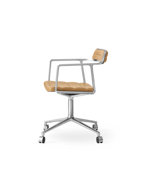 Vipp 452 Swivel tuoli, kiillotettu runko - camel nahka, pyörät, näkymä 3
