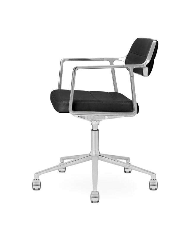 Vipp 453+ Swivel chair, polished frame - black leather, with castors, extra image