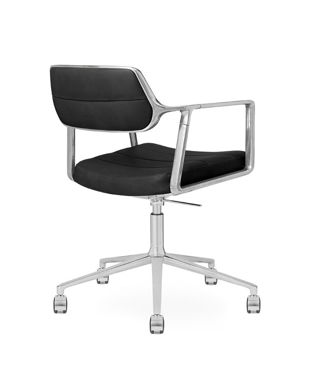 Vipp 453+ Swivel chair, polished frame - black leather, with castors, extra image