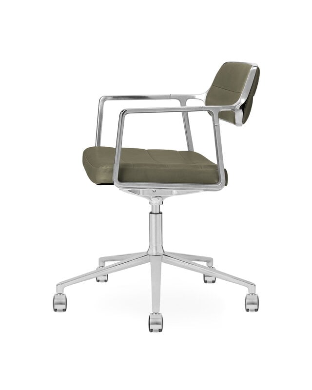 Vipp 453+ Swivel chair, polished frame - bosco green leather, with castors, extra image