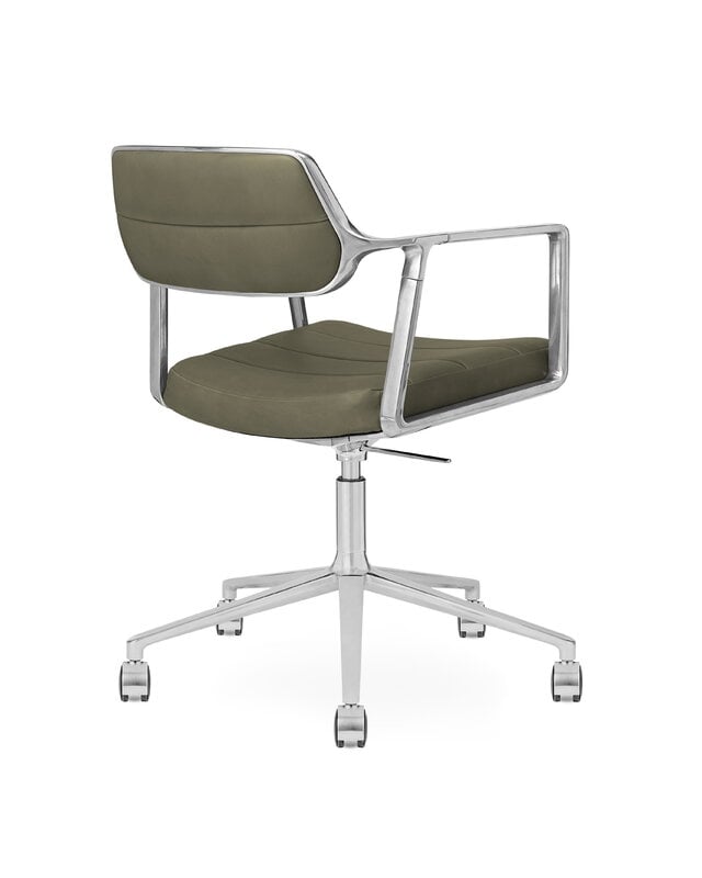 Vipp 453+ Swivel chair, polished frame - bosco green leather, with castors, extra image