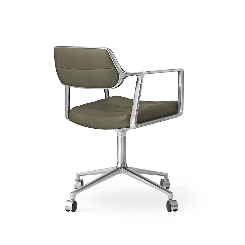 Vipp 453 Swivel tuoli, kiillotettu runko - bosco nahka, pyörät, näkymä 2