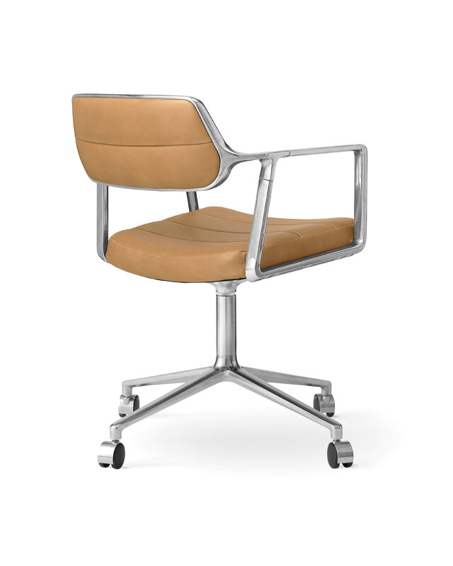 Vipp 453 Swivel tuoli, kiillotettu runko - camel nahka, pyörät, näkymä 4