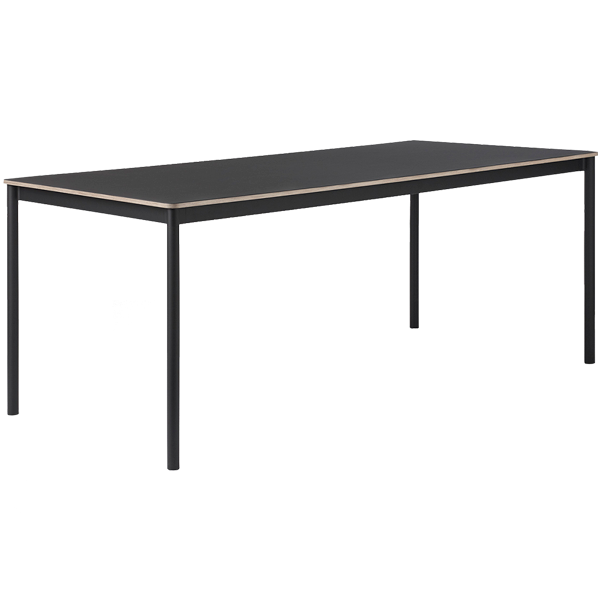 Muuto Base pöytä 190 x 85 cm, linoleumi vanerireunalla, musta