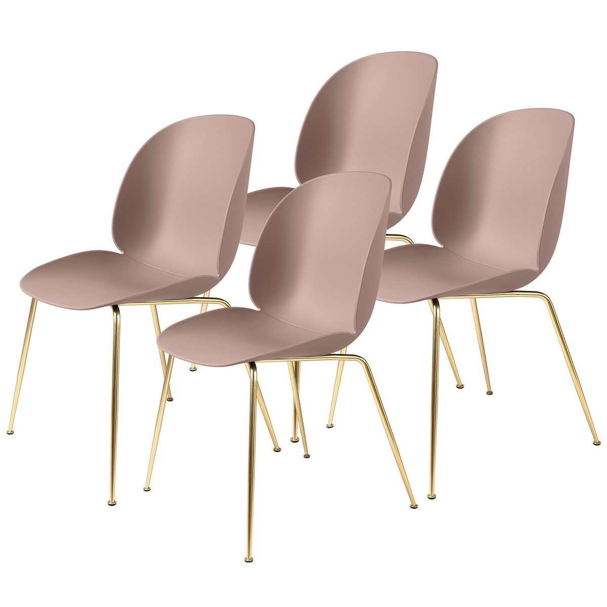 gubi beetle chair sweet pink  brass set of 4  finnish