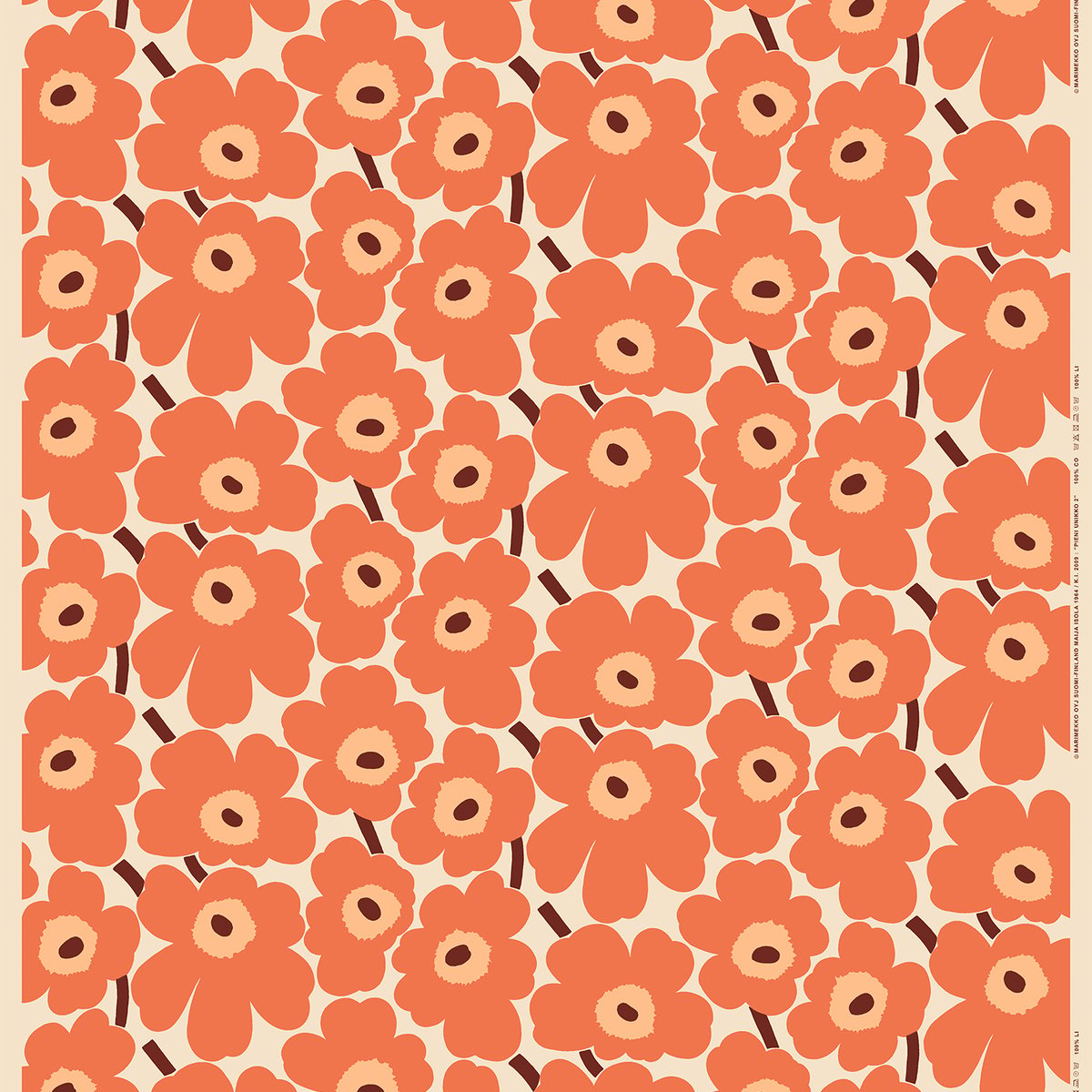 Marimekko Pieni Unikko pinnoitettu kangas, puuvilla-oranssi-viininpunainen  | Käytetty design | Franckly