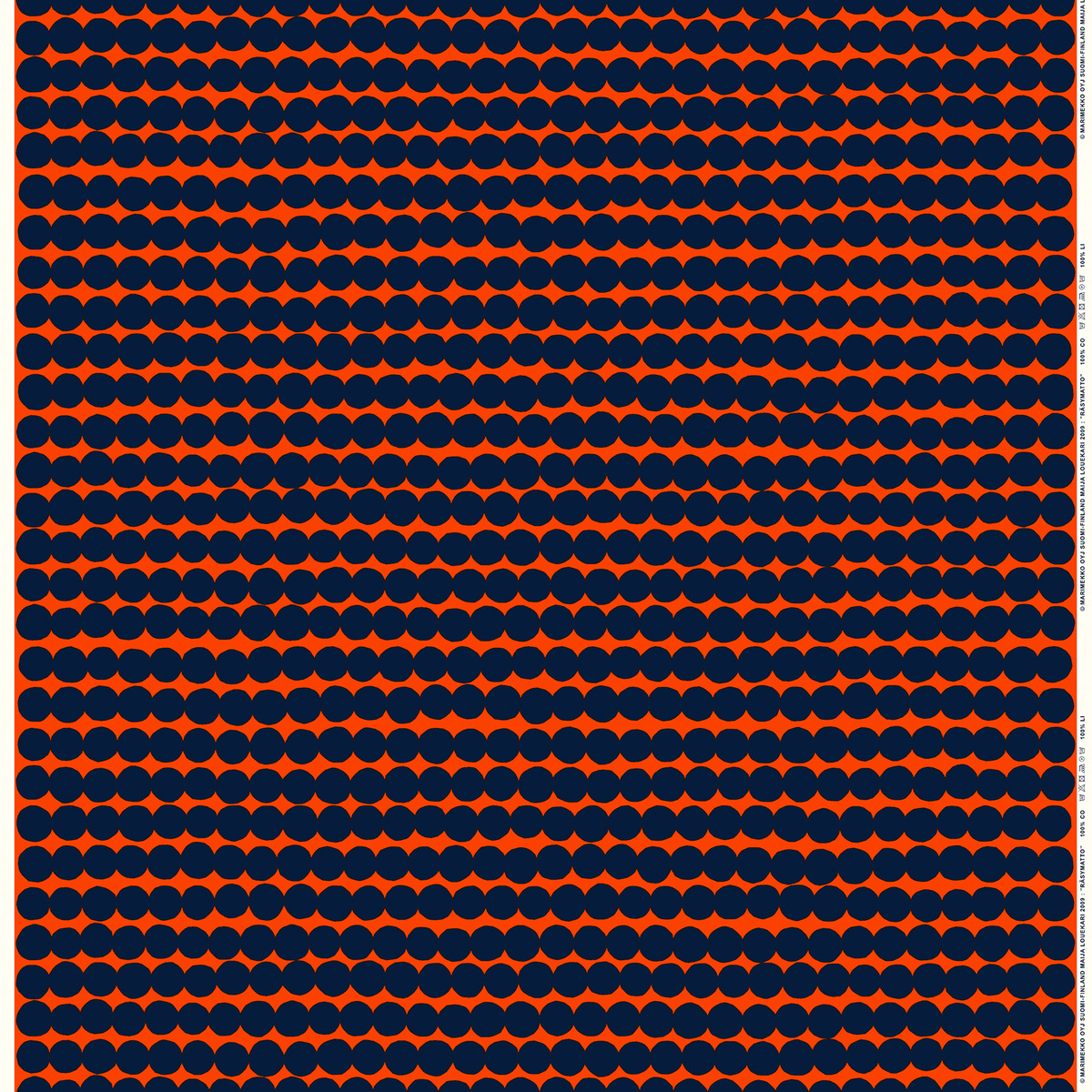 Marimekko Räsymatto cotton/linen fabric, orange - dark blue | Pre-used  design | Franckly