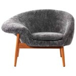 Warm Nordic Fried Egg lounge chair, Scandinavian Grey sheepskin