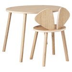 Mouse school set, table 58 cm, chair 40 cm, oak