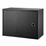 Shelving units, String cabinet with swing door, 58 x 30 cm, black stained ash, Black