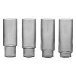 Verres droits, 4 verres à long drink Ripple, smoked grey, Gris