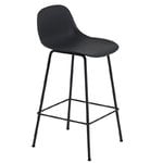 Muuto Fiber bar stool with backrest, tube base, black
