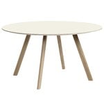Tables de salle à manger, Table ronde CPH25, 140 cm, chêne savonné - linoléum blanc cassé, Blanc