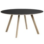Ruokapöydät, CPH25 pyöreä pöytä, 140 cm, saippuoitu tammi - musta lino, Musta