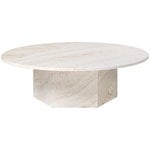 GUBI Epic coffee table, round, 110 cm, white travertine