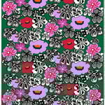 Kaukokaipuu cotton panama fabric, green - violet - red Kaukokaipuu cotton panama fabric, green - violet - red