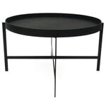 Deck table 80 cm, black leather - wood - black