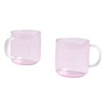 Glass mug, 2 pcs, pink with white handle