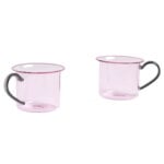 Glass cup, 2 pcs, pink with grey handle