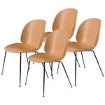 Dining chairs, Beetle chair, black chrome - amber brown, set of 4, Brown