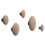 Wall hooks, Dots Wood coat hooks, set of 5, oak, Natural