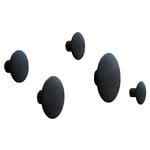 Wall hooks, Dots Wood coat hooks, set of 5, black, Black