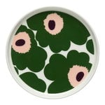 Oiva - Unikko plate 13,5 cm, white - green - peach Oiva - Unikko plate 13,5 cm, white - green - peach