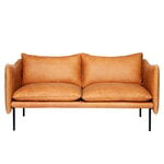 Tiki 2-seater sofa, black steel - cognac leather