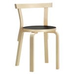 Dining chairs, Aalto chair 68, birch - black linoleum, Natural