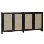 Credenze, Credenza Classic con sportelli in rattan, laccato nero, Nero