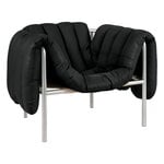 Armchairs & lounge chairs, Puffy lounge chair, black leather - stainless steel, Black