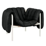 Armchairs & lounge chairs, Puffy lounge chair, black leather - cream steel, Black