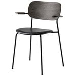 Chaises de salle à manger, Chaise Co Chair avec accoudoirs, chêne noir/cuir noir, Noir