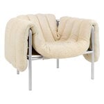 Armchairs & lounge chairs, Puffy lounge chair, eggshell boucle - stainless steel, White